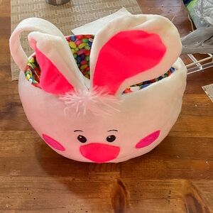 Plush Bunny Easter Basket with Pink Accents